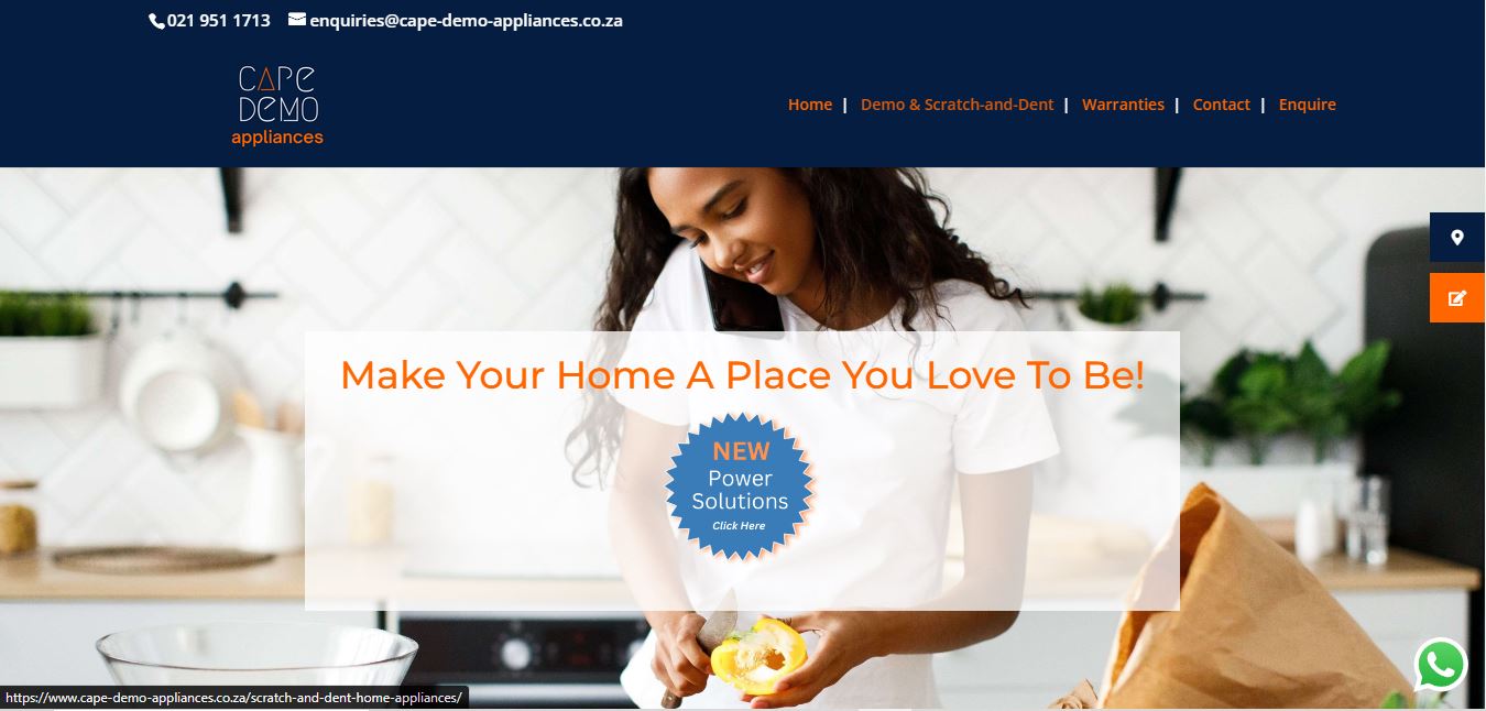 Cape Demo Appliances web page screenshot