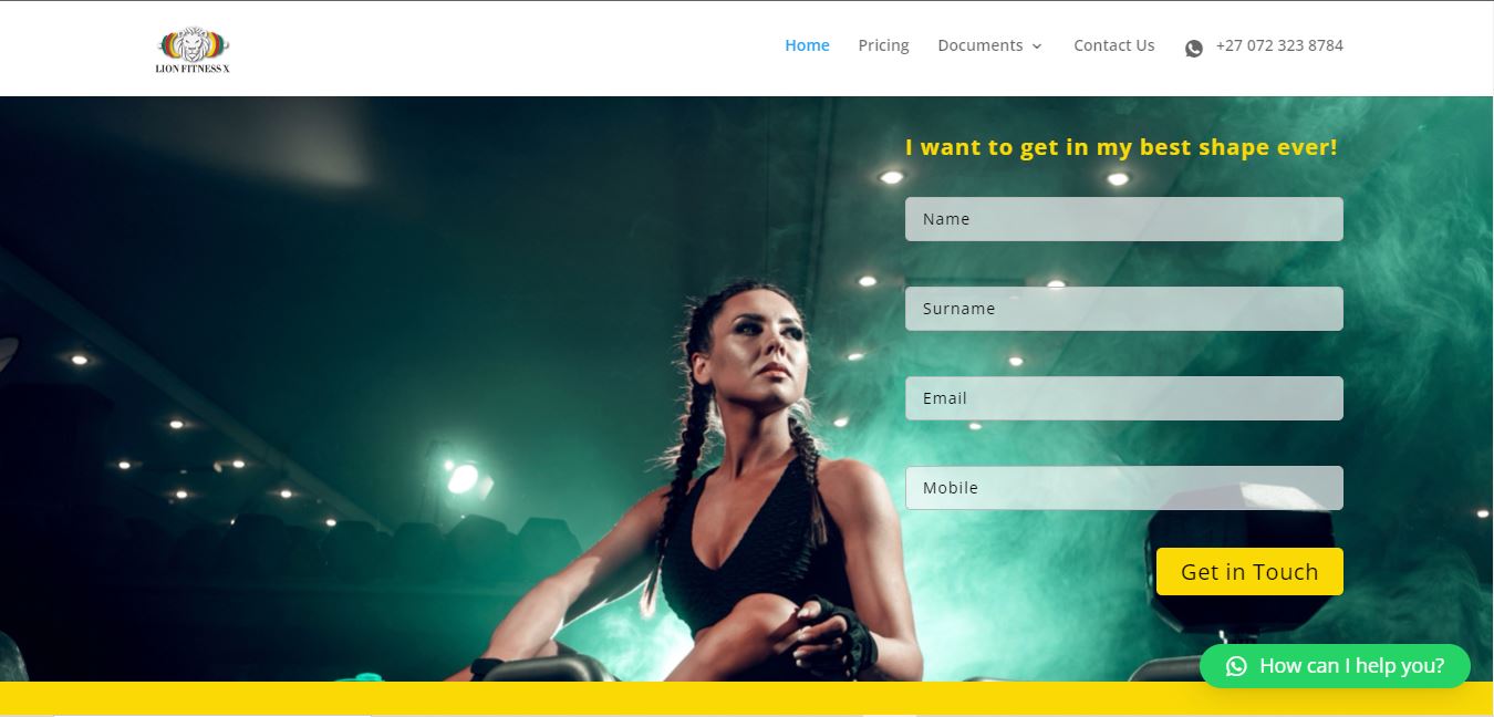 Lion Fitness web page screenshot