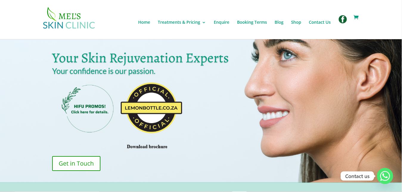Mel's Skin Clinic web page screenshot